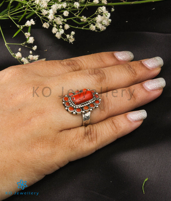 The Gypsy Silver Coral Statement Open Finger Ring