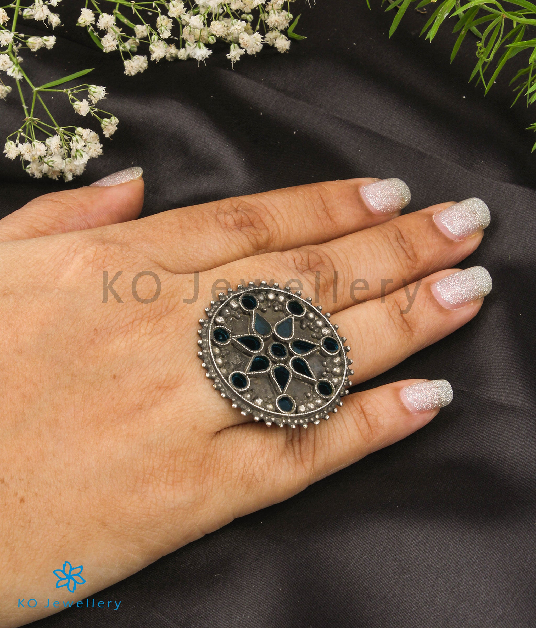 The Mahruk Silver Glass Ring Buy Silver Rings Online KO Jewellery