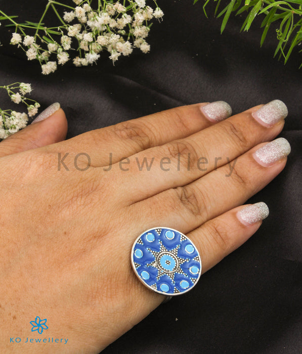 The Aasman Silver Enamel/Meenakari Open Finger Ring