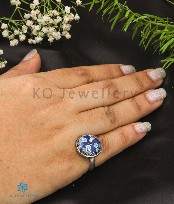 The Surkh Silver Enamel/Meenakari Open Finger Ring