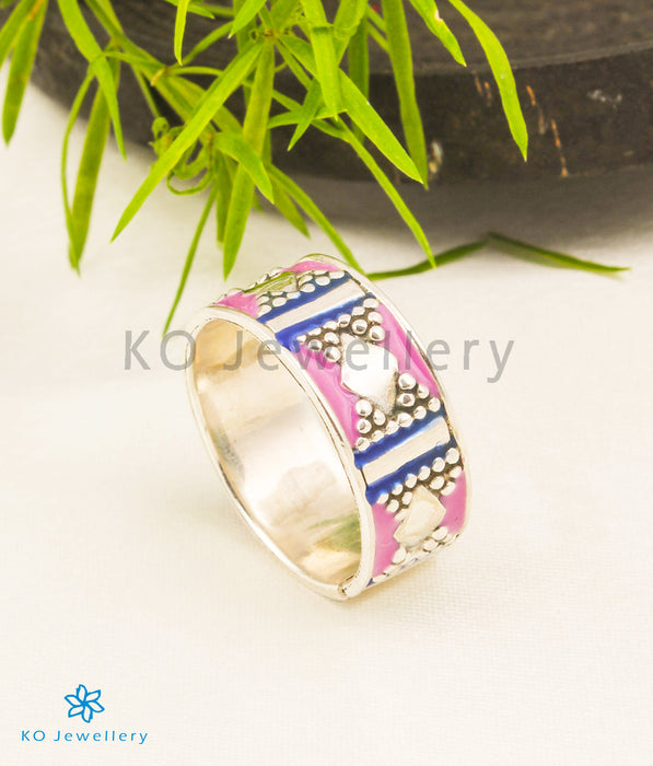 The Naz Silver Enamel/Meenakari Open Finger Ring (Pink)