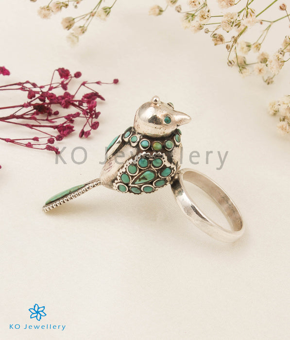 The Pakshi Silver Turquoise Statement Open Finger Ring
