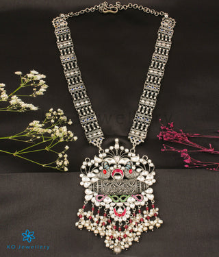 The Rangrez Silver Peacock Statement Necklace