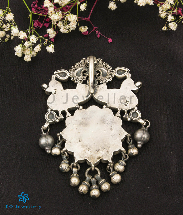 The Manthana Antique Silver Kundan Peacock Pendant