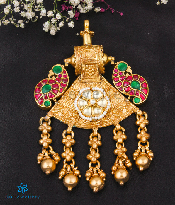 The Nidaka Antique Silver Kundan Peacock Pendant
