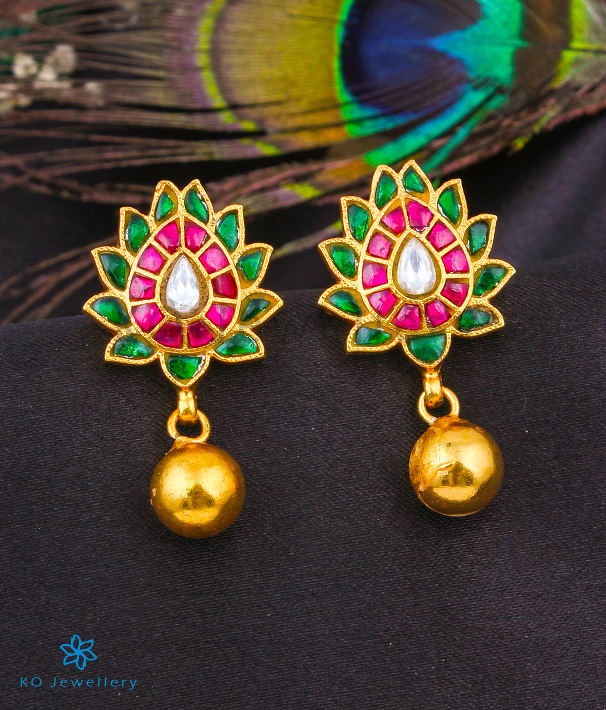Buy Studio Voylla Jaipur GoldPlated  Pink Embellished Chandbali Earrings  online  Looksgudin
