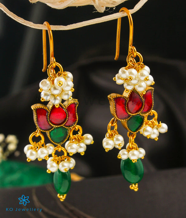 The Padmaja Silver Kundan Earrings (Green)