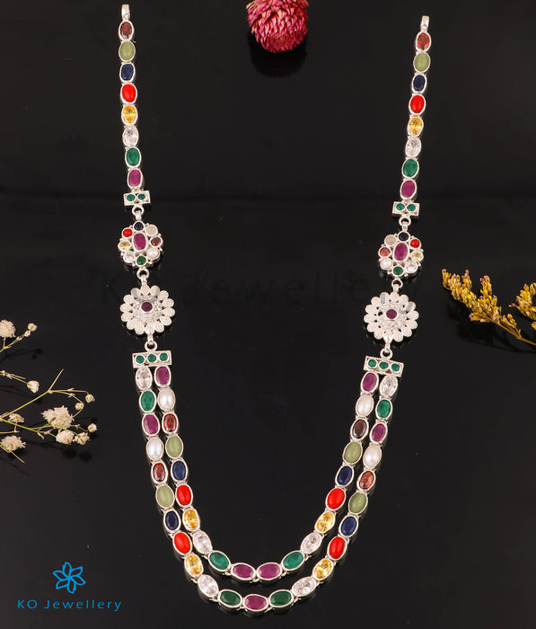The Emaya Silver Navaratna Necklace(2 Layers/Oxidised)