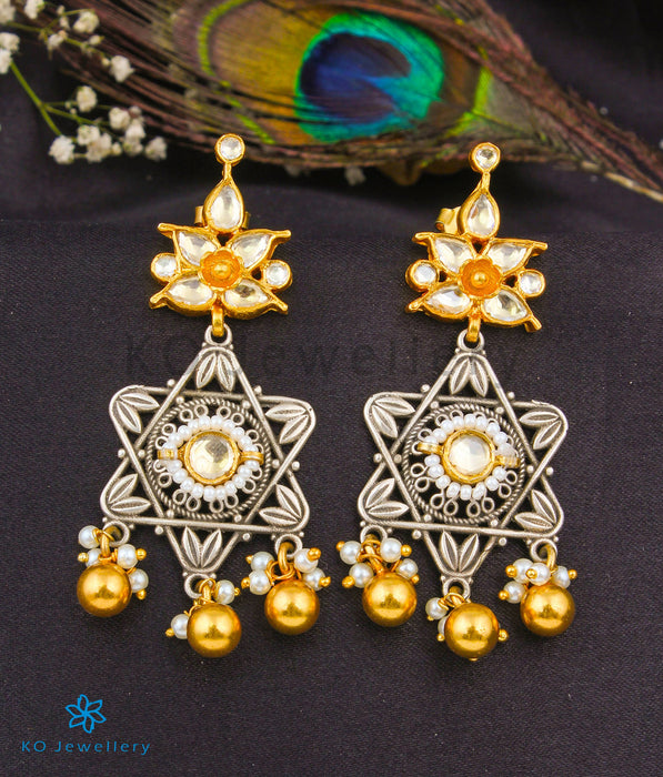 The Rajavi Silver Kundan Earrings (2 Tone)