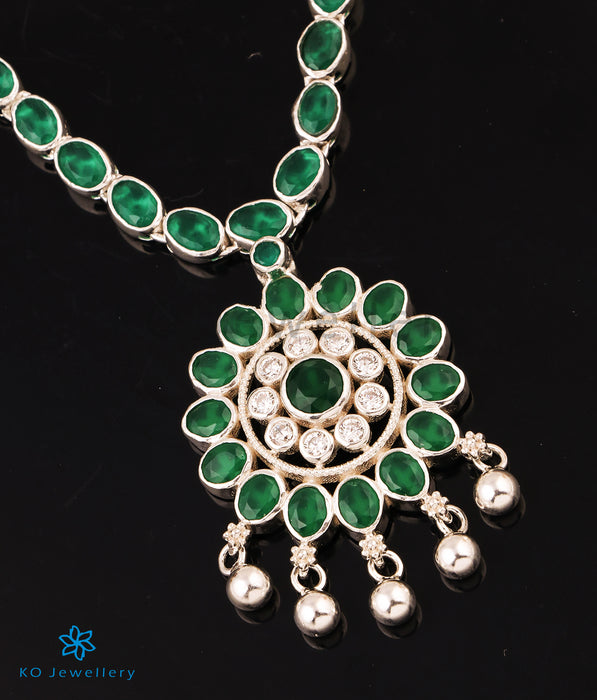 The Shruti Silver Kempu Necklace (Green/Oxidised)