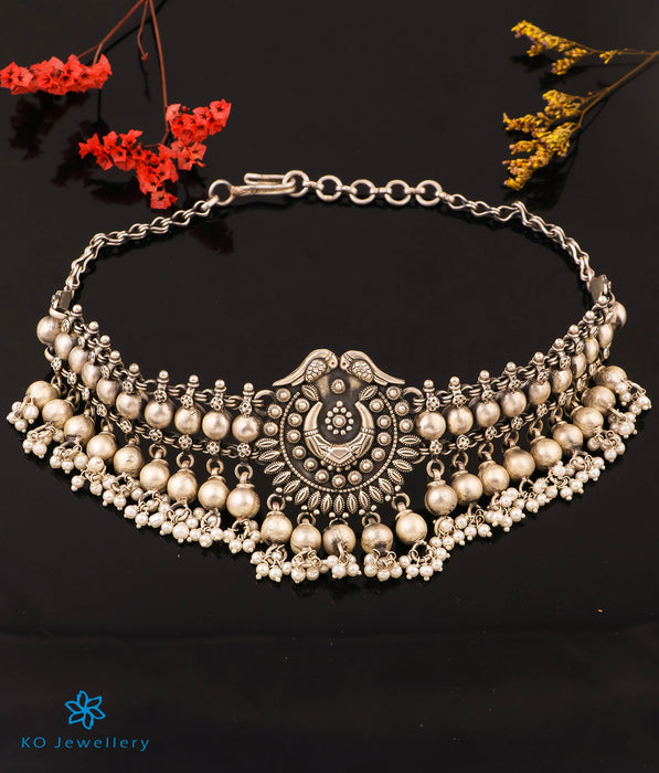 The Dhruvika Silver Peacock Choker Necklace