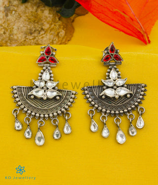 The Jharokha Silver Kundan Earrings (Red/White)