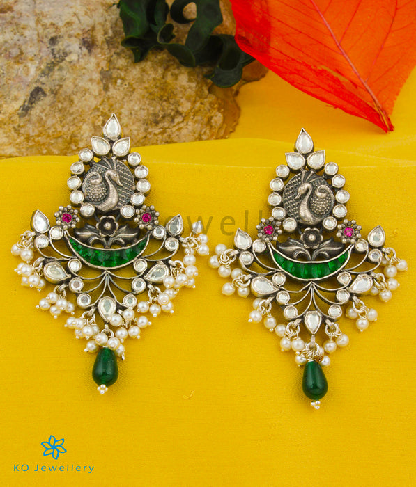 The Taus Silver Peacock Kundan Earrings