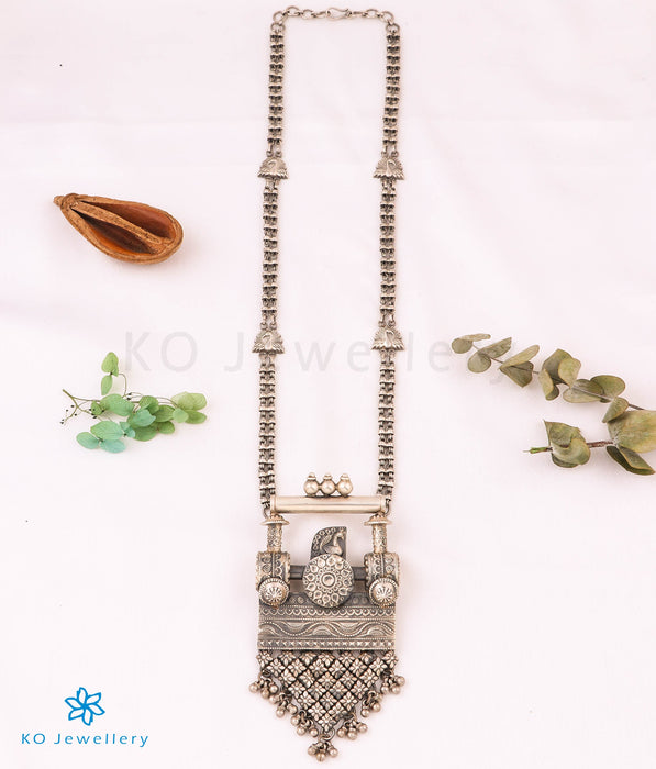 The Dyuga Silver Antique Peacock Necklace