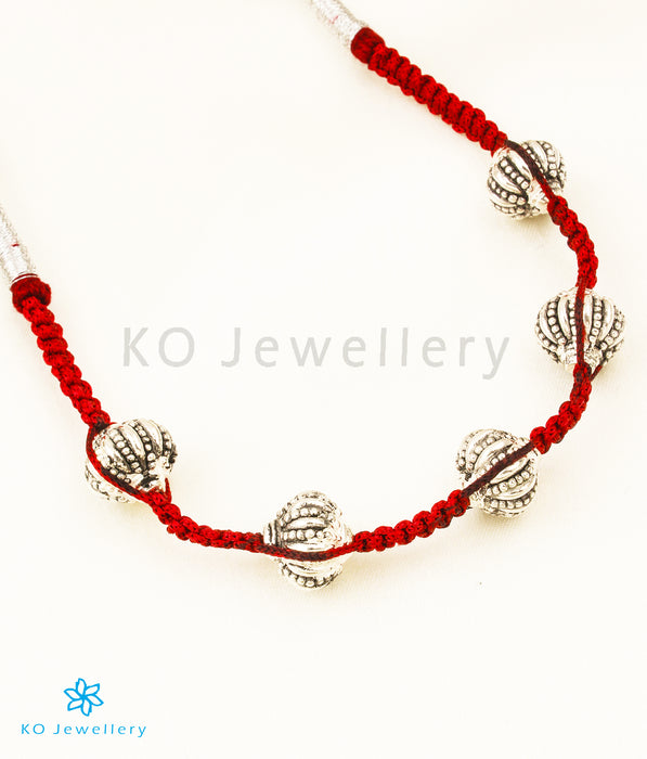 The Gulika Silver Thread Necklace (Red/Oxidised)