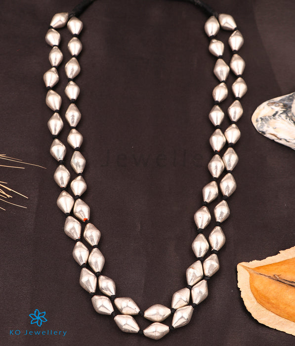 The Aari Silver Dholki Beads Necklace (2 Layear)