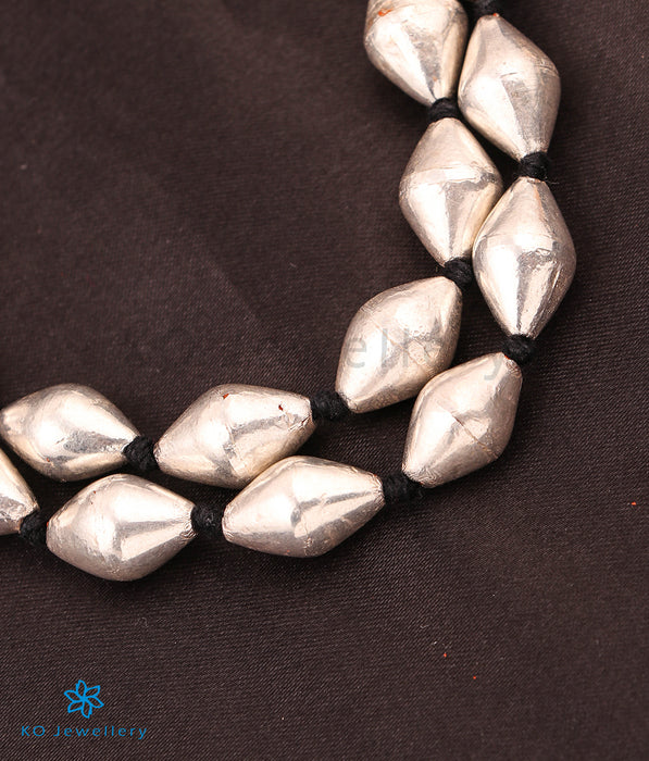 The Aari Silver Dholki Beads Necklace (2 Layear)