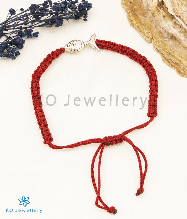 The Single Fish Silver Red Thread Bracelet