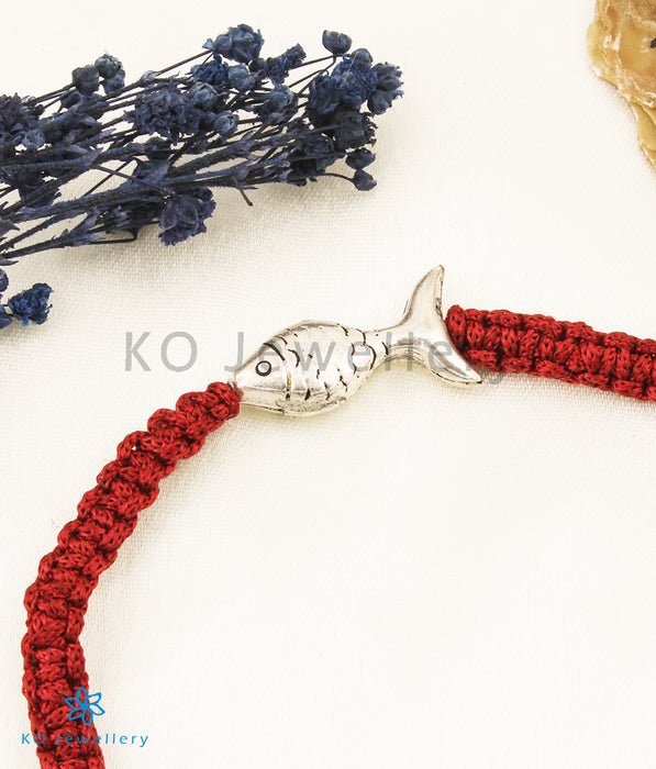 The Single Fish Silver Red Thread Bracelet