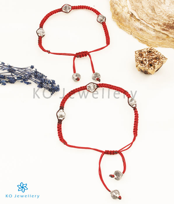 The Mandala Silver Red Thread Anklets (3 beads)