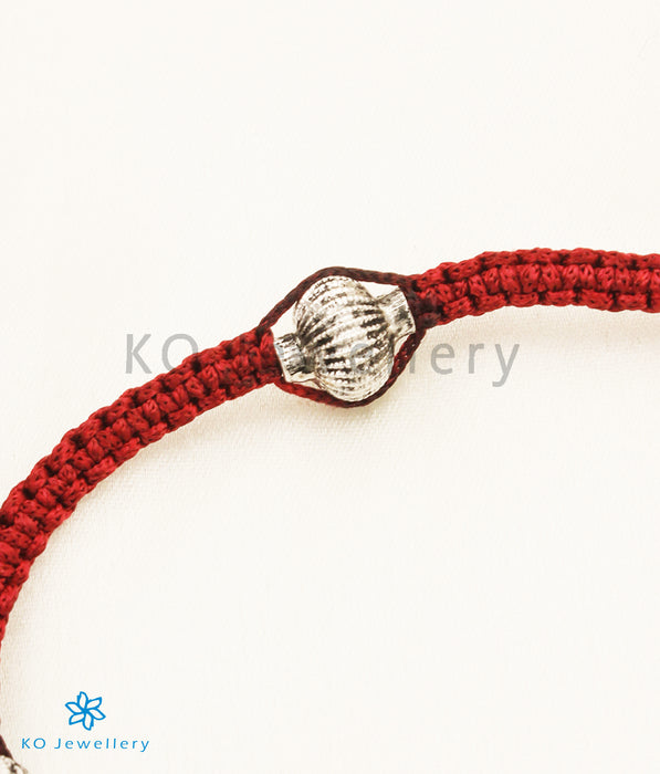 The Mandala Silver Red Thread Anklets (3 beads)