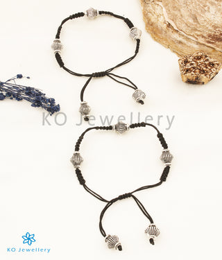 The Dhrishya Silver Black Thread Anklets (3 beads)
