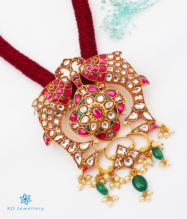 The Takht Silver Jadau Thread Necklace (Red)