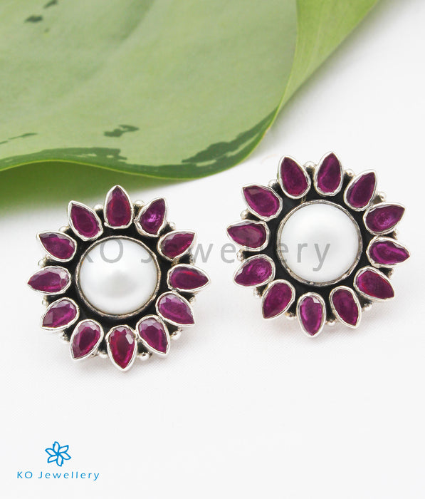 The Anupa Silver Gemstone Earrings (Red/White)