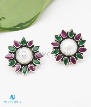 The Anupa Silver Gemstone Earrings (Red/Green/White)