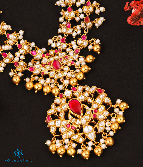 The Mehak Silver Kundan-Jadau Pearl Necklace (Red)