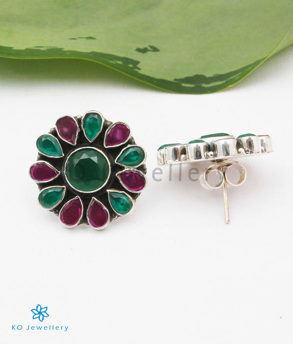 The Apurva Silver Gemstone Earrings (Red/Green)