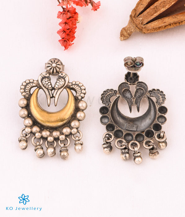 The Mithuna Silver Vintage Peacock Earrings (2 tone)