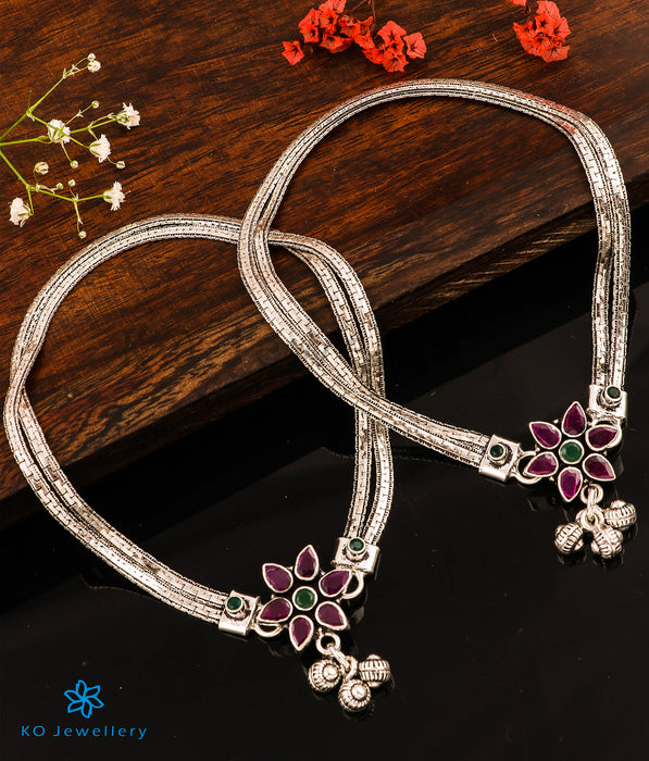 The Purvika Silver Bridal Gemstone Anklets