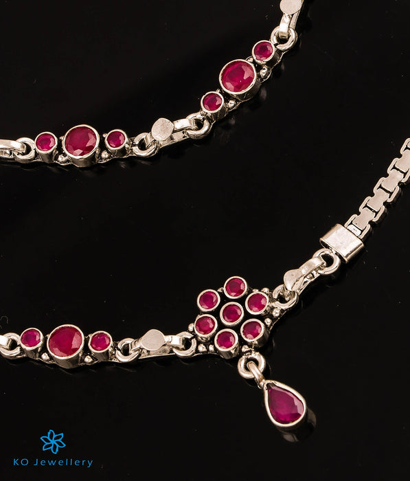 The Deepta Silver Gemstone Anklets (Red)