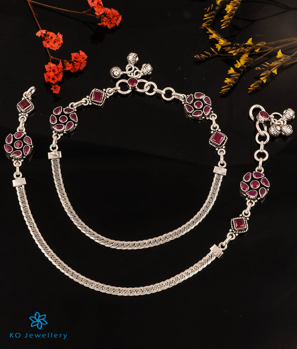 The Adrish Silver Gemstone Anklets