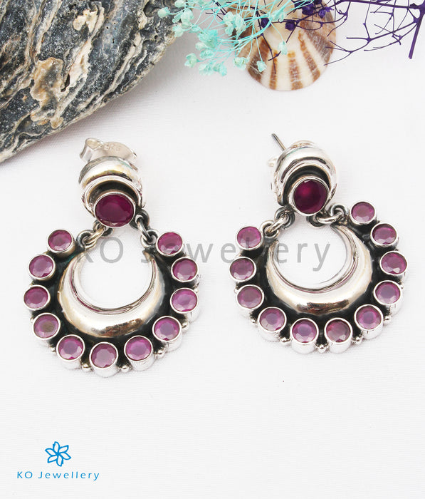 The Aishwarya Silver Gemstone Earrings (Red)