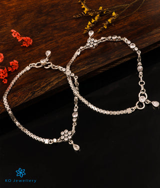 The Deepta Silver Gemstone Anklets (White)