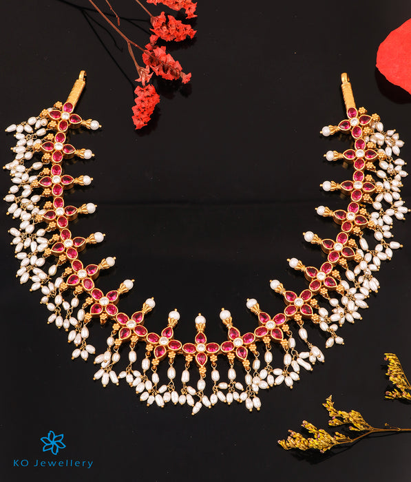 The Shriya Silver Pearl Necklace (Red)