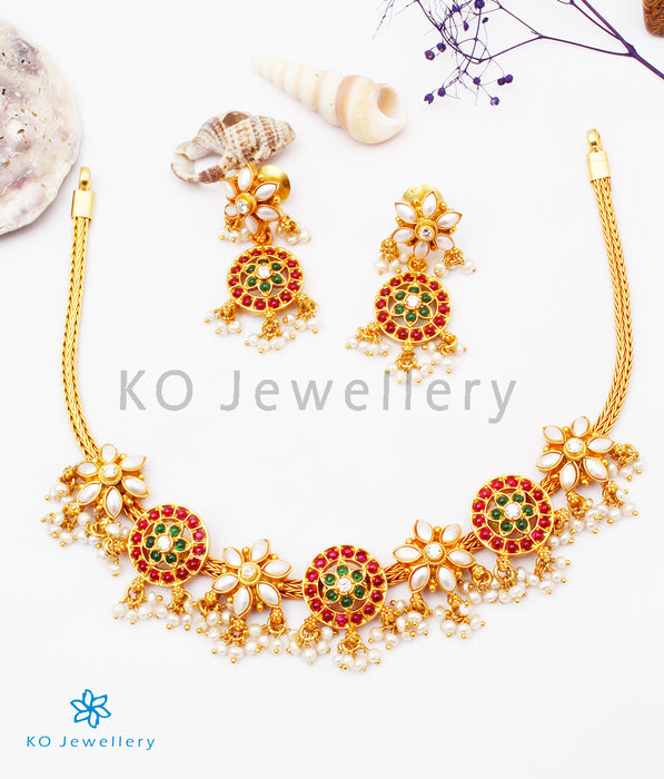 The Uthika Silver Kempu Necklace (Red/Pearl)