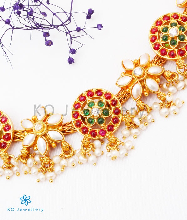 The Uthika Silver Kempu Necklace (Red/Pearl)