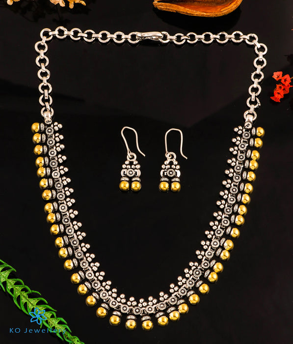 The Tejomay Silver Antique Necklace & Earrings (2 tone)