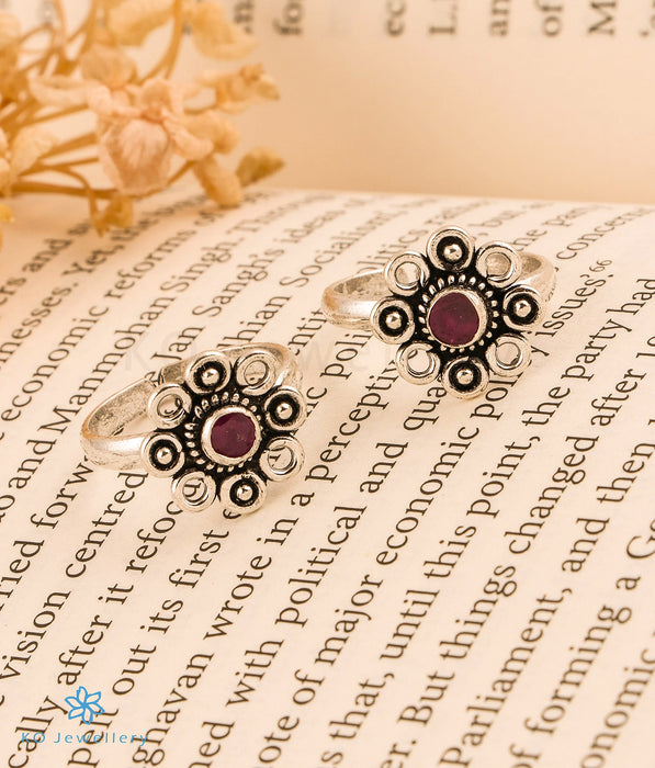 The Anandita Silver Toe-Rings (Red)