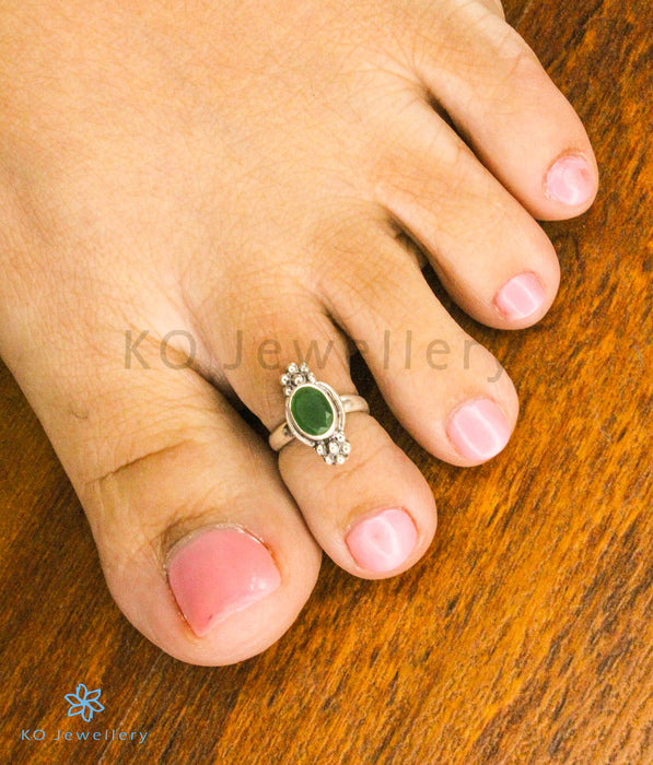 The Neeti Silver Toe-Rings (Green)