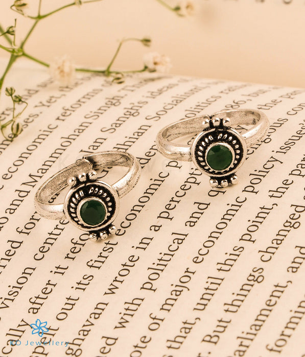 The Yash Silver Toe-Rings (Green)
