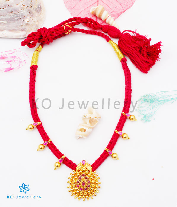 The Aradhana  Silver Thread Necklace (Red)