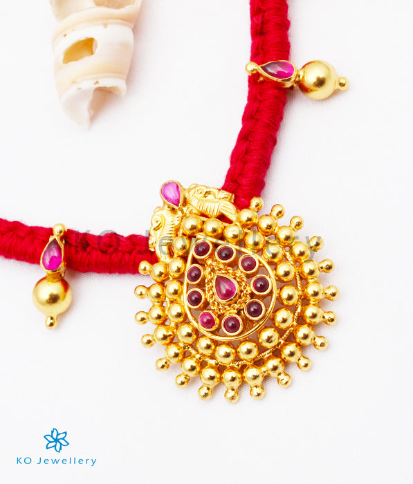 The Aradhana  Silver Thread Necklace (Red)