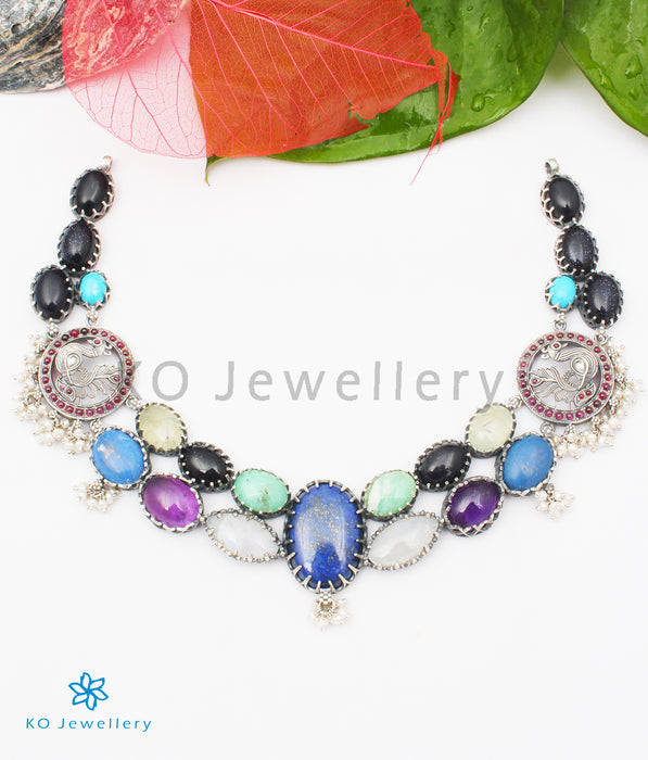 Purple Layered gemstone necklace earrings set at ₹3950 | Azilaa