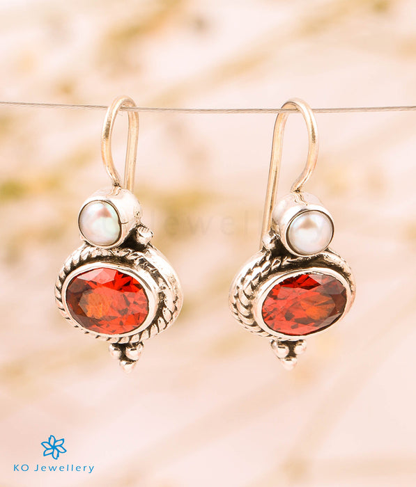 The Aruna Silver Gemstone Earrings (Red)