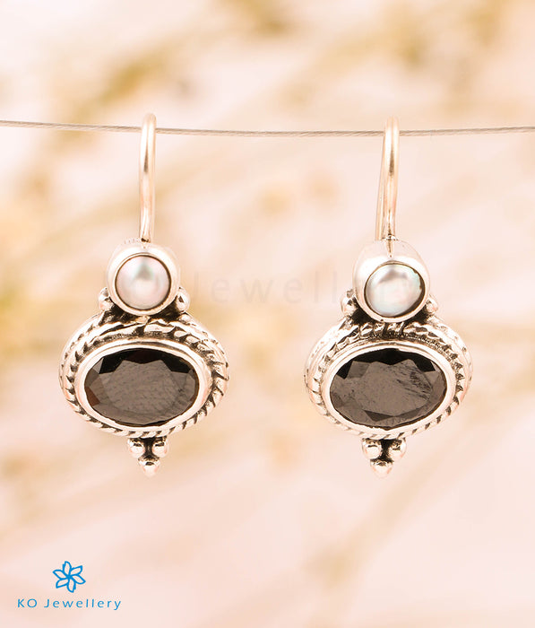 The Aruna Silver Gemstone Earrings (Black)