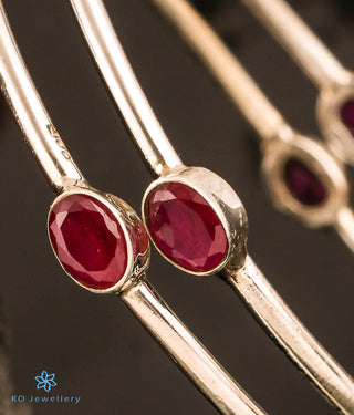 The Advaya Silver Gemstone Bangle (Red/Size 2.4)